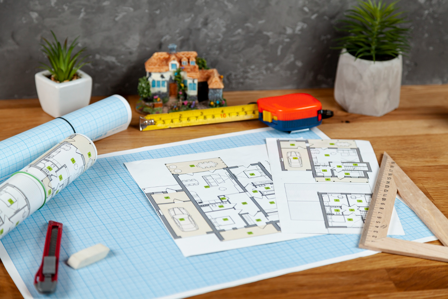 high-angle-architectural-project-desk